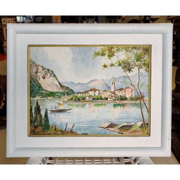 ANTICO QUADRO ACQUERELLO A. Parri PAESAGGIO Isola Pescatori LAGO MAGGIORE 1969