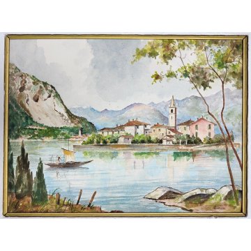 ANTICO QUADRO ACQUERELLO A. Parri PAESAGGIO Isola Pescatori LAGO MAGGIORE 1969