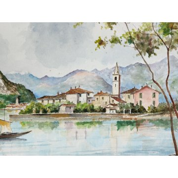 ANTICO QUADRO ACQUERELLO A. Parri PAESAGGIO Isola Pescatori LAGO MAGGIORE 1969