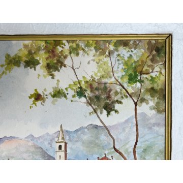 ANTICO QUADRO ACQUERELLO A. Parri PAESAGGIO Isola Pescatori LAGO MAGGIORE 1969