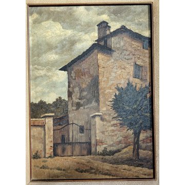 ANTICO QUADRO DIPINTO OLIO TAVOLA L. Roncaglia 1944 PAESAGGIO AGRESTE Temporale