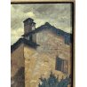 ANTICO QUADRO DIPINTO OLIO TAVOLA L. Roncaglia 1944 PAESAGGIO AGRESTE Temporale