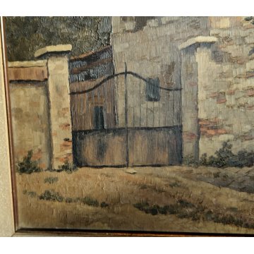 ANTICO QUADRO DIPINTO OLIO TAVOLA L. Roncaglia 1944 PAESAGGIO AGRESTE Temporale