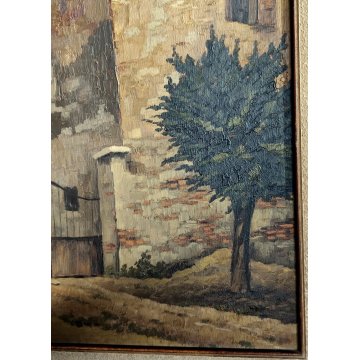 ANTICO QUADRO DIPINTO OLIO TAVOLA L. Roncaglia 1944 PAESAGGIO AGRESTE Temporale