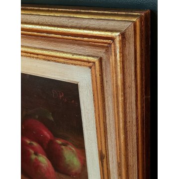 QUADRO DIPINTO OLIO TAVOLA Dario Piazza NATURA MORTA cestino MELE epoca '900