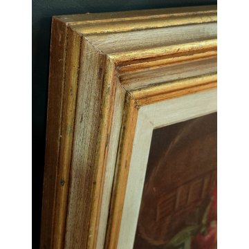 QUADRO DIPINTO OLIO TAVOLA Dario Piazza NATURA MORTA cestino MELE epoca '900