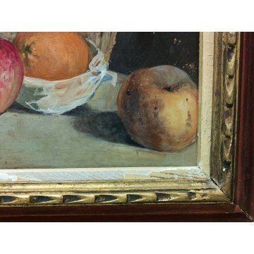 ANTICO QUADRO DIPINTO OLIO TAVOLA C. Ros NATURA MORTA fiasco VINO MELE epoca 900