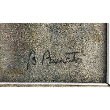ANTICO QUADRO CASE BENIAMINO BURATO OLIO TELA BARCHE LAGUNA CHIOGGIA MARE 1900 