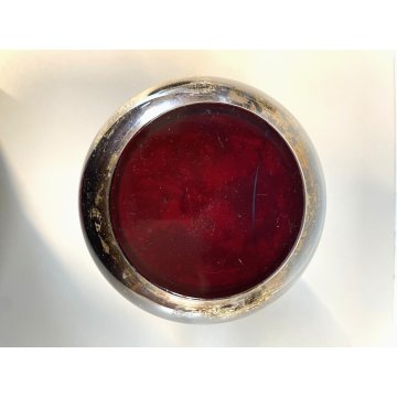 ANTICO VASO VETRO SOFFIATO Murano ROSSO RUBINO DECORO ARGENTO ø 14,5 cm Art Decò