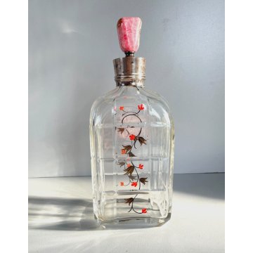 ANTICA BOTTIGLIA DECANTER CRISTALLO MOLATO TAPPO PIETRA COLLARE ARGENTO 800