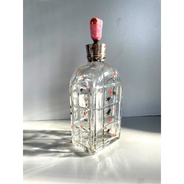 ANTICA BOTTIGLIA DECANTER CRISTALLO MOLATO TAPPO PIETRA COLLARE ARGENTO 800