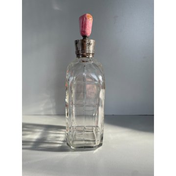 ANTICA BOTTIGLIA DECANTER CRISTALLO MOLATO TAPPO PIETRA COLLARE ARGENTO 800