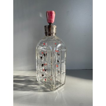 ANTICA BOTTIGLIA DECANTER CRISTALLO MOLATO TAPPO PIETRA COLLARE ARGENTO 800