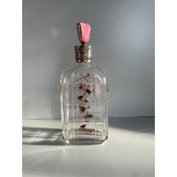 ANTICA BOTTIGLIA DECANTER CRISTALLO MOLATO TAPPO PIETRA COLLARE ARGENTO 800