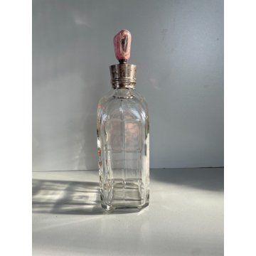 ANTICA BOTTIGLIA DECANTER CRISTALLO MOLATO TAPPO PIETRA COLLARE ARGENTO 800