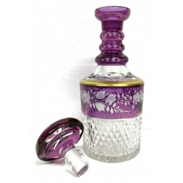 BOTTIGLIA VETRO PRIMI 1900 VIOLA BOHEMIA BOTTLE MURANO DECORATA VINTAGE DESIGN 