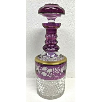 BOTTIGLIA VETRO PRIMI 1900 VIOLA BOHEMIA BOTTLE MURANO DECORATA VINTAGE DESIGN 