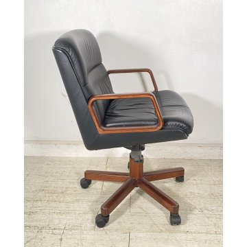 POLTRONA UFFICIO VAGHI GIREVOLE DESIGN ITALIA LEGNO PELLE ARCHAIR OFFICE ANNI 70