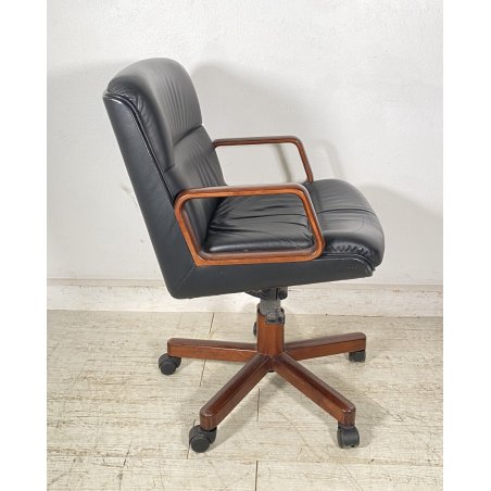 POLTRONA UFFICIO VAGHI GIREVOLE DESIGN ITALIA LEGNO PELLE ARCHAIR OFFICE ANNI 70