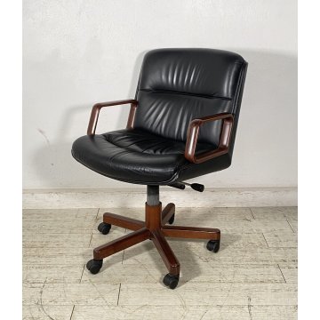 POLTRONA UFFICIO VAGHI GIREVOLE DESIGN ITALIA LEGNO PELLE ARCHAIR OFFICE ANNI 70