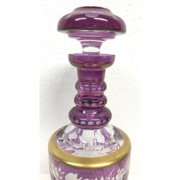 BOTTIGLIA VETRO PRIMI 1900 VIOLA BOHEMIA BOTTLE MURANO DECORATA VINTAGE DESIGN 