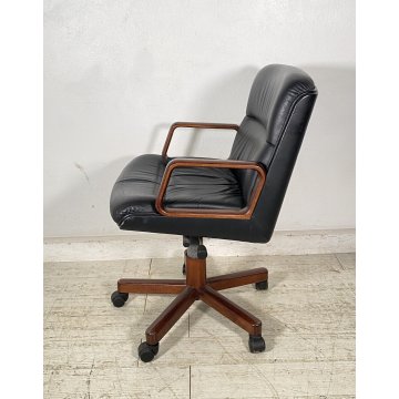 POLTRONA UFFICIO VAGHI GIREVOLE DESIGN ITALIA LEGNO PELLE ARCHAIR OFFICE ANNI 70