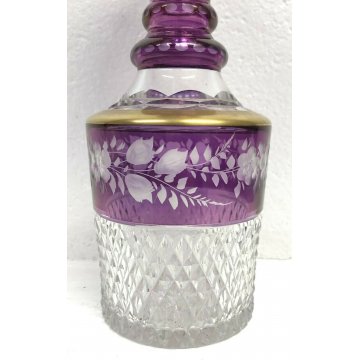 BOTTIGLIA VETRO PRIMI 1900 VIOLA BOHEMIA BOTTLE MURANO DECORATA VINTAGE DESIGN 