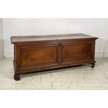 ANTICA CASSAPANCA 1700 LEGNO PLANCE NOCE MASSELLO SCOLPITA EPOCA PANCA BAULE