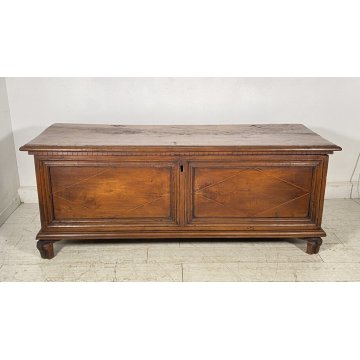 ANTICA CASSAPANCA 1700 LEGNO PLANCE NOCE MASSELLO SCOLPITA EPOCA PANCA BAULE