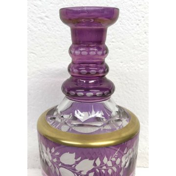 BOTTIGLIA VETRO PRIMI 1900 VIOLA BOHEMIA BOTTLE MURANO DECORATA VINTAGE DESIGN 