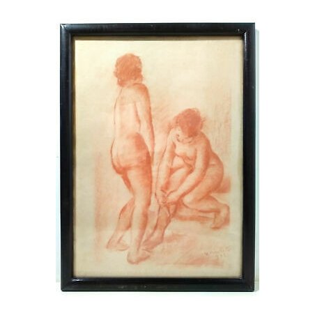 ANTICO QUADRO SANGUIGNA VINCENZO NICOLETTI NUDO DONNA NUDI DIPINTO EPOCA 1932