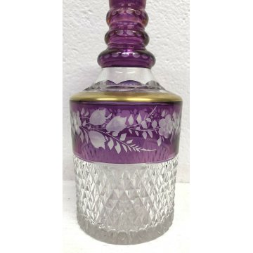 BOTTIGLIA VETRO PRIMI 1900 VIOLA BOHEMIA BOTTLE MURANO DECORATA VINTAGE DESIGN 
