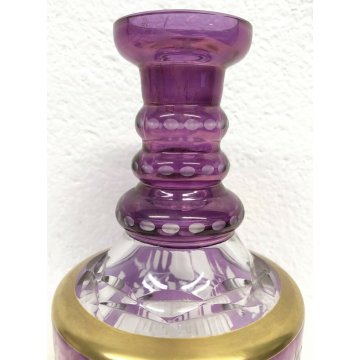 BOTTIGLIA VETRO PRIMI 1900 VIOLA BOHEMIA BOTTLE MURANO DECORATA VINTAGE DESIGN 