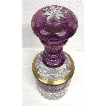 BOTTIGLIA VETRO PRIMI 1900 VIOLA BOHEMIA BOTTLE MURANO DECORATA VINTAGE DESIGN 