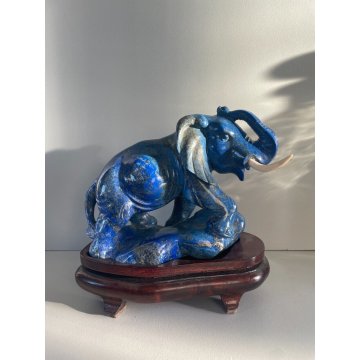 RARA SCULTURA ELEFANTE PIETRA BLU ORO LAPISLAZZULO  1,5 KG COLLEZIONE '900