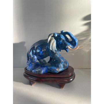 RARA SCULTURA ELEFANTE PIETRA BLU ORO LAPISLAZZULO  1,5 KG COLLEZIONE '900