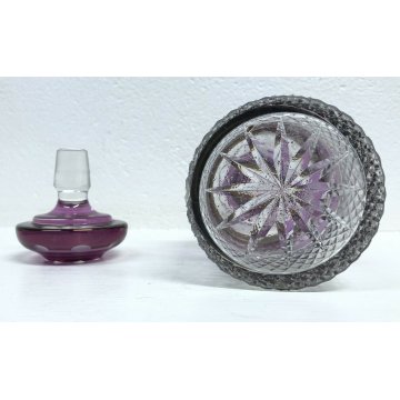 BOTTIGLIA VETRO PRIMI 1900 VIOLA BOHEMIA BOTTLE MURANO DECORATA VINTAGE DESIGN 
