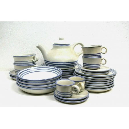 SERVIZIO PIATTI 4 pers.THUN RIGHE BLU PIANI FONDI CAFFÈ THE DOLCE TEIERA POTTERY