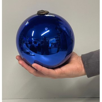 GRANDE ANTICO KUGEL PALLA VETRO NATALE SFERA BLU EPOCA 1880 ORNAMENTO GERMANY