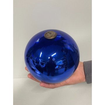 GRANDE ANTICO KUGEL PALLA VETRO NATALE SFERA BLU EPOCA 1880 ORNAMENTO GERMANY