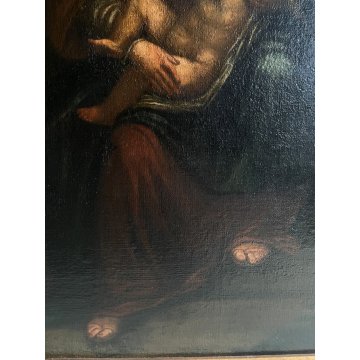 ANTICO DIPINTO OLIO TELA Madonna del latte GESU BAMBINO Maternità RELIGIOSO '600