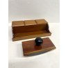 CALAMAIO VINTAGE SCATOLA LEGNO BICCHIERE e TAMPONE ASSORBENTE per INCHIOSTRO '40