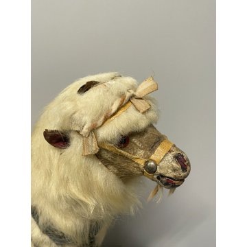 ANTICO GIOCO CAPRA EPOCA '900 OLD TOYS GOAT H 32 CM GIOCATTOLO PELO ROTELLE