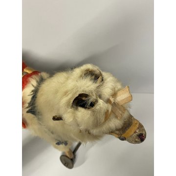 ANTICO GIOCO CAPRA EPOCA '900 OLD TOYS GOAT H 32 CM GIOCATTOLO PELO ROTELLE