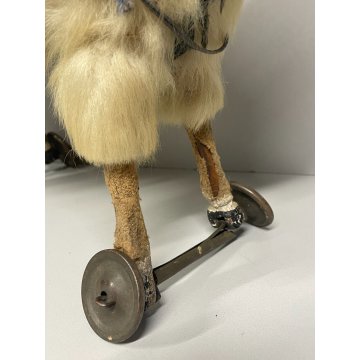 ANTICO GIOCO CAPRA EPOCA '900 OLD TOYS GOAT H 32 CM GIOCATTOLO PELO ROTELLE