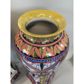 COPPIA VASI RUBBOLI GUALDO TADINO VASE EPOCA '800 TERRACOTTA SMALTATA scu LUSTRO