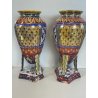 COPPIA VASI RUBBOLI GUALDO TADINO VASE EPOCA '800 TERRACOTTA SMALTATA scu LUSTRO