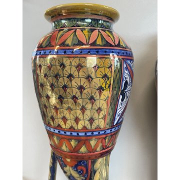 COPPIA VASI RUBBOLI GUALDO TADINO VASE EPOCA '800 TERRACOTTA SMALTATA scu LUSTRO