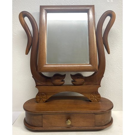 ANTICA PSICHE LEGNO NOCE SPECCHIO BASCULANTE CASSETTO EPOCA '900 IMPERO CARLO X