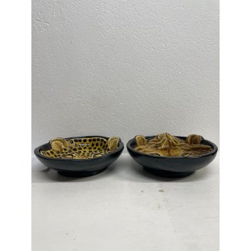 COPPIA CIOTOLA CERAMICA ANIMALE LEOPARDO LEONE PIATTO DECORO VINTAGE ANNI 70